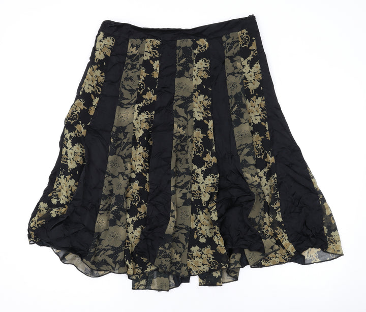 Per Una Womens Black Floral Polyester Swing Skirt Size 14 Zip