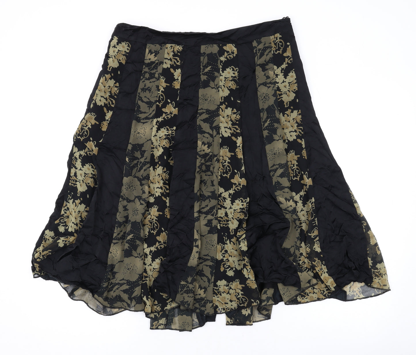 Per Una Womens Black Floral Polyester Swing Skirt Size 14 Zip