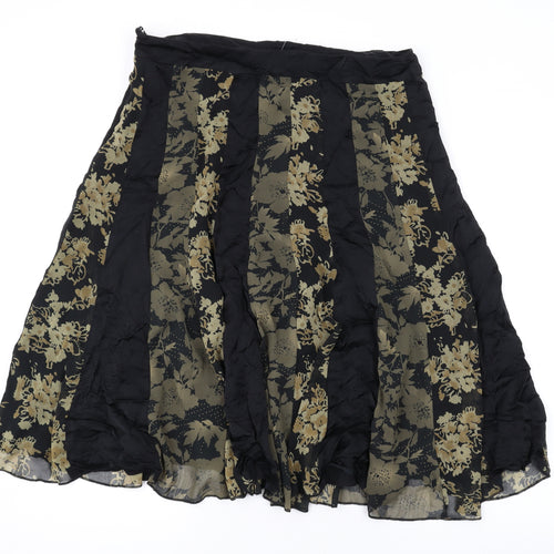 Per Una Womens Black Floral Polyester Swing Skirt Size 14 Zip