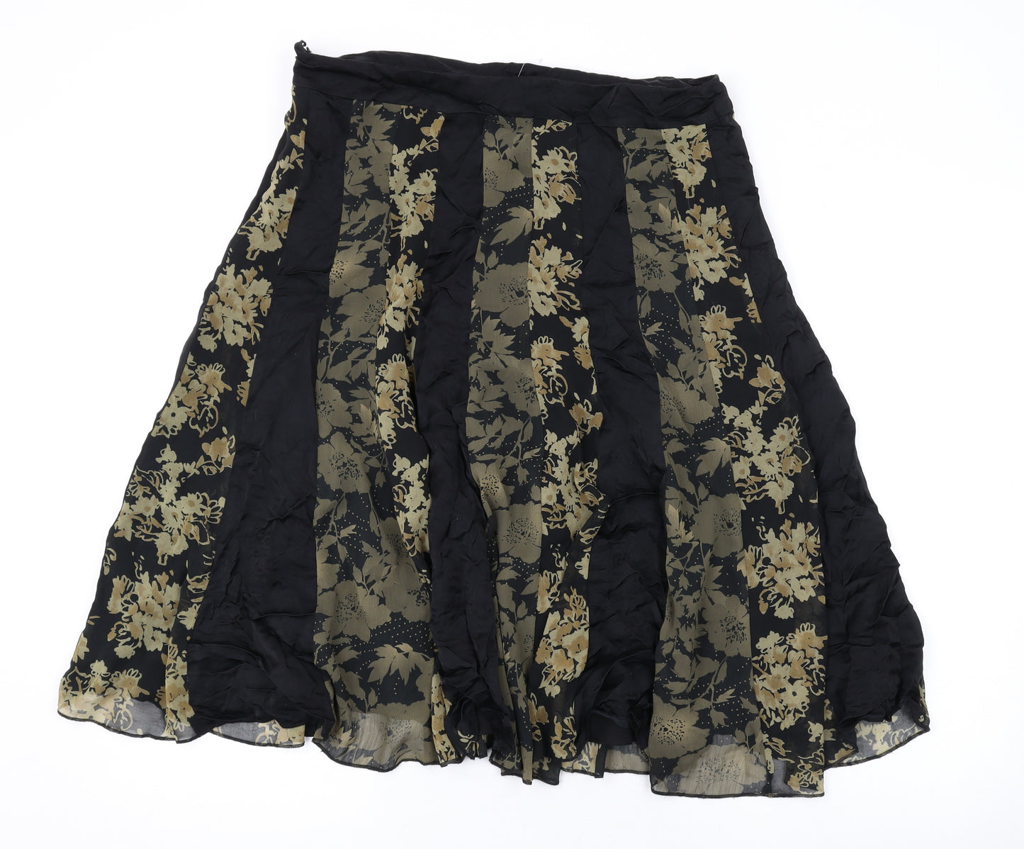 Per Una Womens Black Floral Polyester Swing Skirt Size 14 Zip