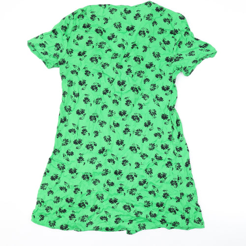 Zara Womens Green Floral Viscose A-Line Size S V-Neck Button