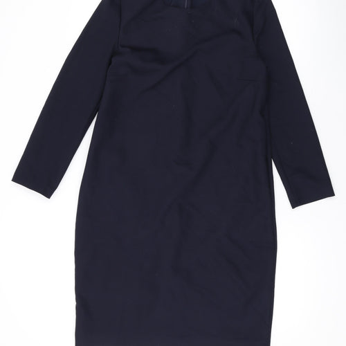 Hallhuber Womens Blue Polyester Pencil Dress Size 8 Round Neck Zip