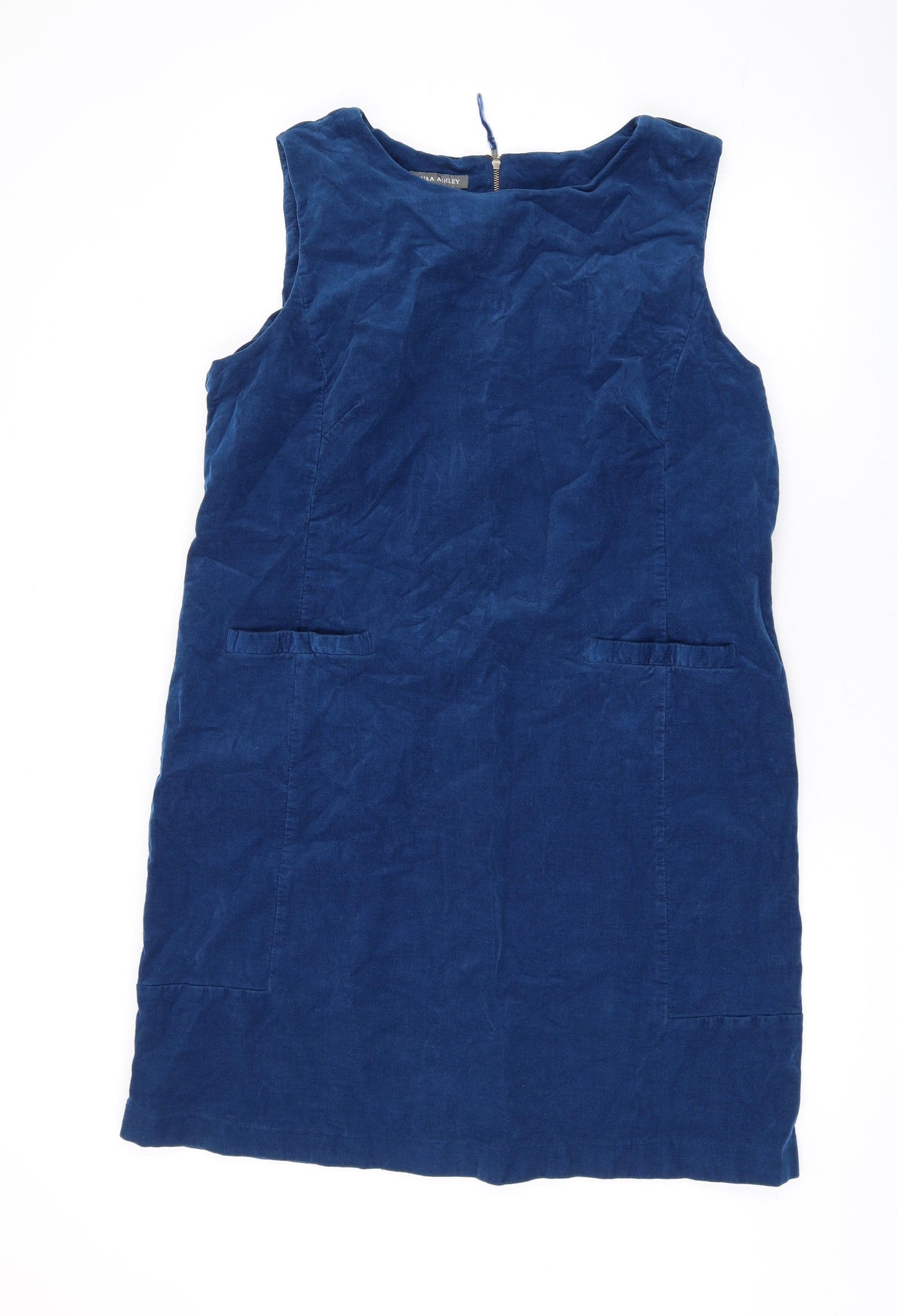 Laura Ashley Womens Blue Cotton A-Line Size 18 Round Neck Zip