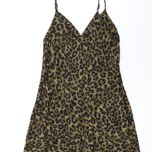 Zara Womens Brown Animal Print Viscose A-Line Size S V-Neck