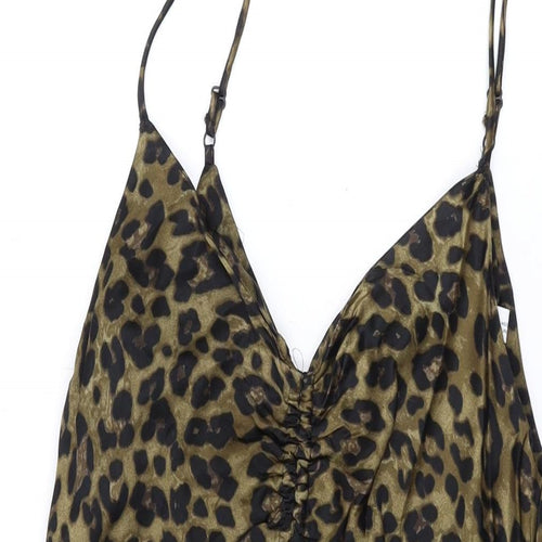 Zara Womens Brown Animal Print Viscose A-Line Size S V-Neck