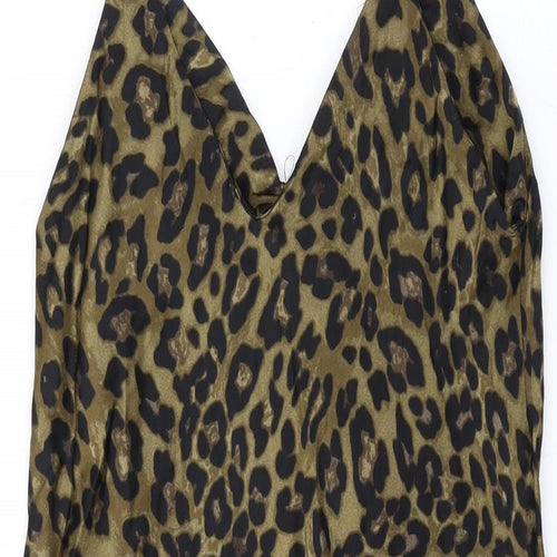 Zara Womens Brown Animal Print Viscose A-Line Size S V-Neck