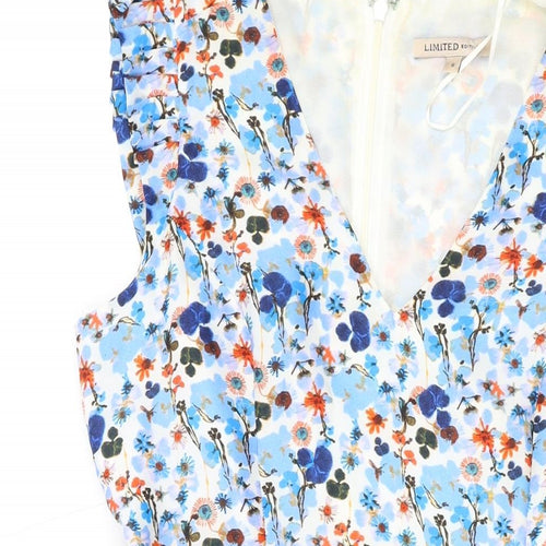 Marks and Spencer Womens Blue Floral Polyester Skater Dress Size 8 V-Neck Zip
