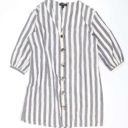 QED London Womens Grey Striped Polyester A-Line Size 10 V-Neck Button