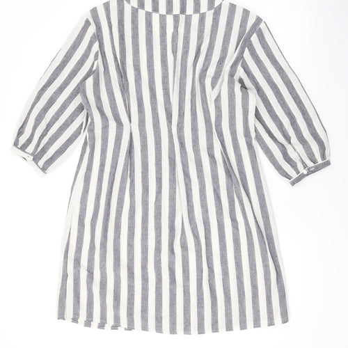 QED London Womens Grey Striped Polyester A-Line Size 10 V-Neck Button
