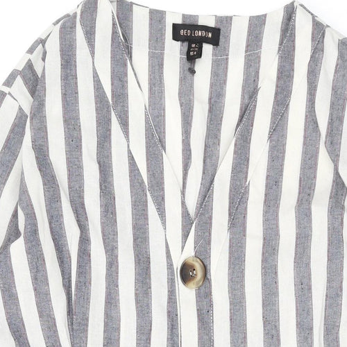 QED London Womens Grey Striped Polyester A-Line Size 10 V-Neck Button
