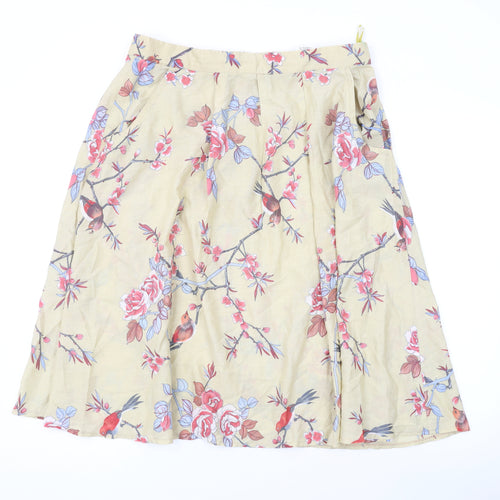 C&A Womens Beige Floral Polyester A-Line Skirt Size 22 Zip