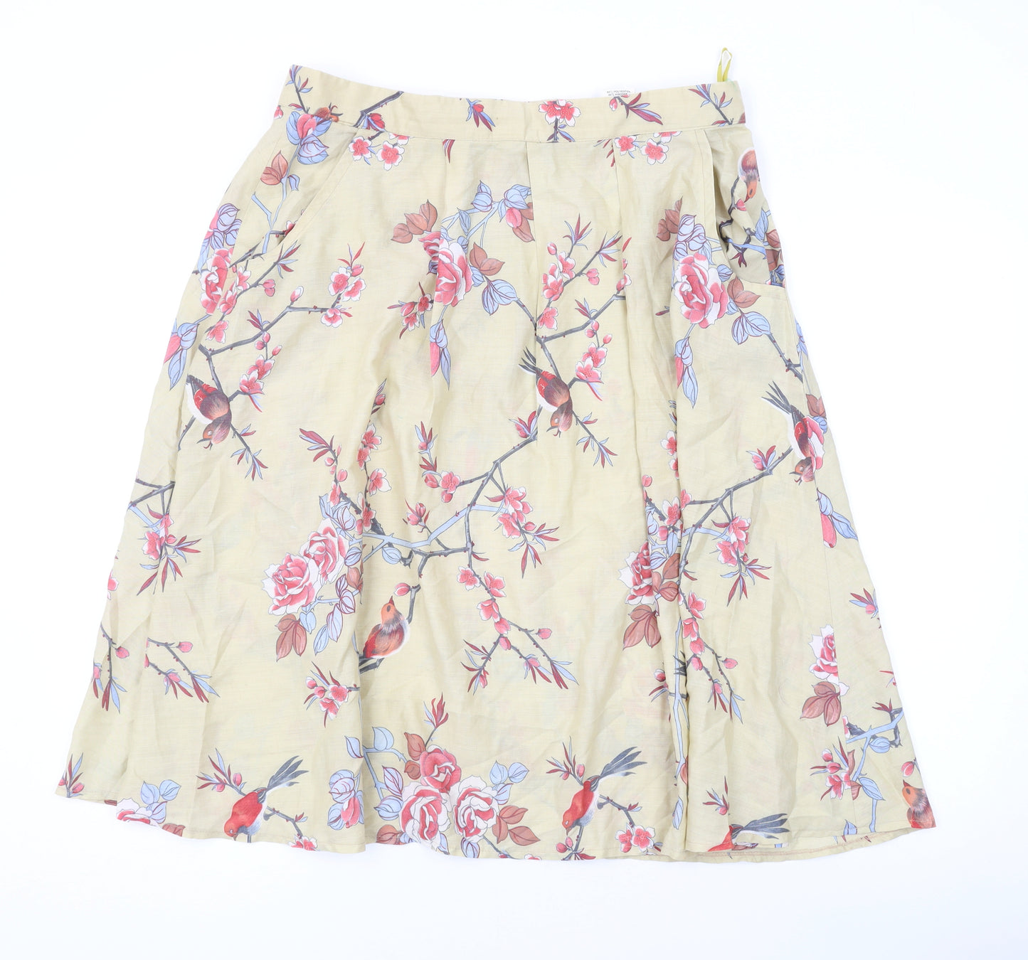 C&A Womens Beige Floral Polyester A-Line Skirt Size 22 Zip