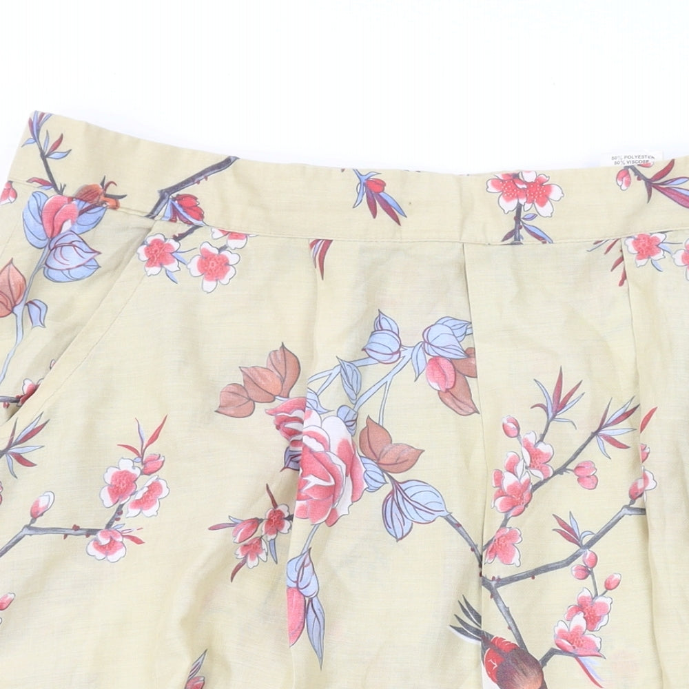 C&A Womens Beige Floral Polyester A-Line Skirt Size 22 Zip