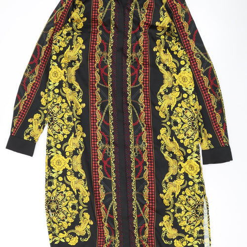 Julien Macdonald Womens Black Geometric Polyester Shirt Dress Size 12 Collared Button