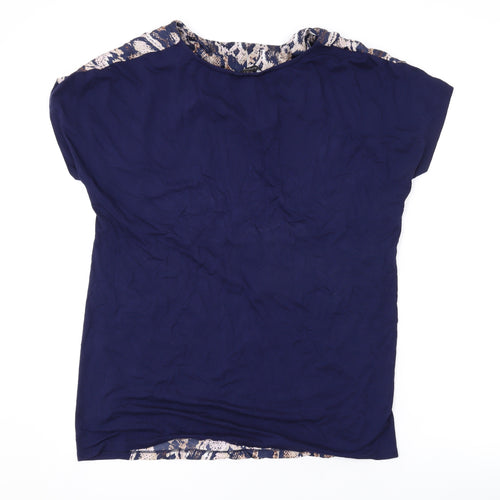 Autograph Womens Blue Animal Print Viscose Basic T-Shirt Size 12 Round Neck