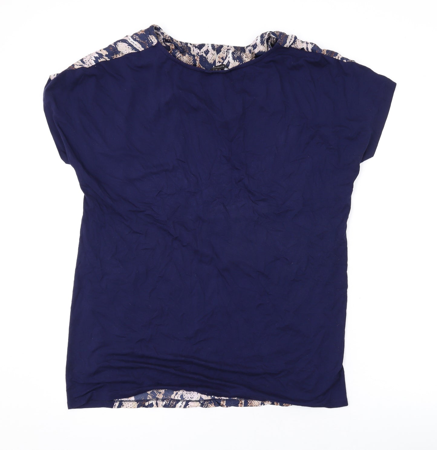 Autograph Womens Blue Animal Print Viscose Basic T-Shirt Size 12 Round Neck