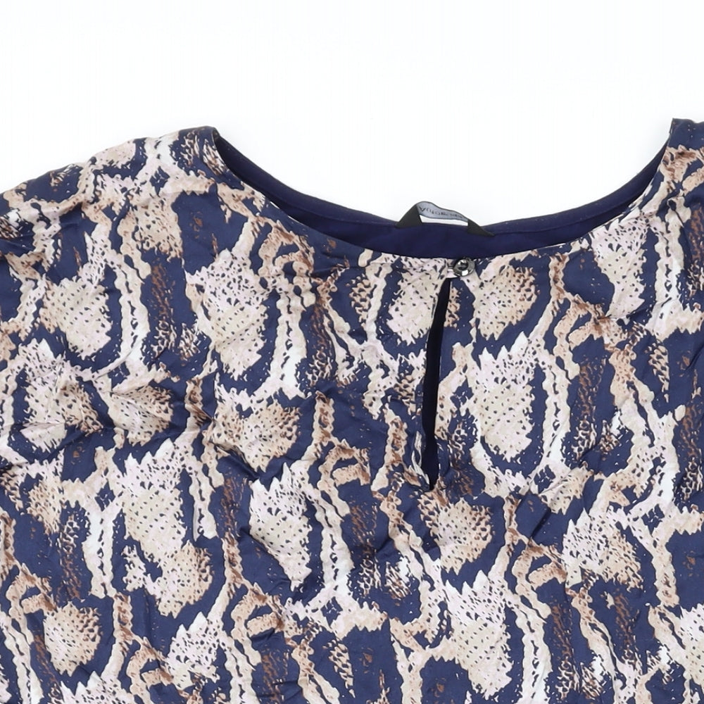 Autograph Womens Blue Animal Print Viscose Basic T-Shirt Size 12 Round Neck