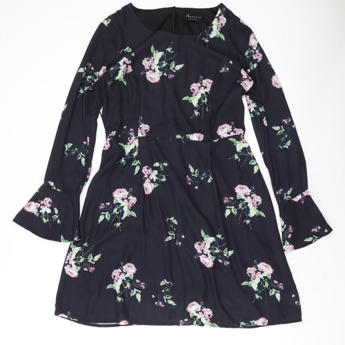 Angeleye Womens Black Floral Polyester A-Line Size 12 Scoop Neck Zip
