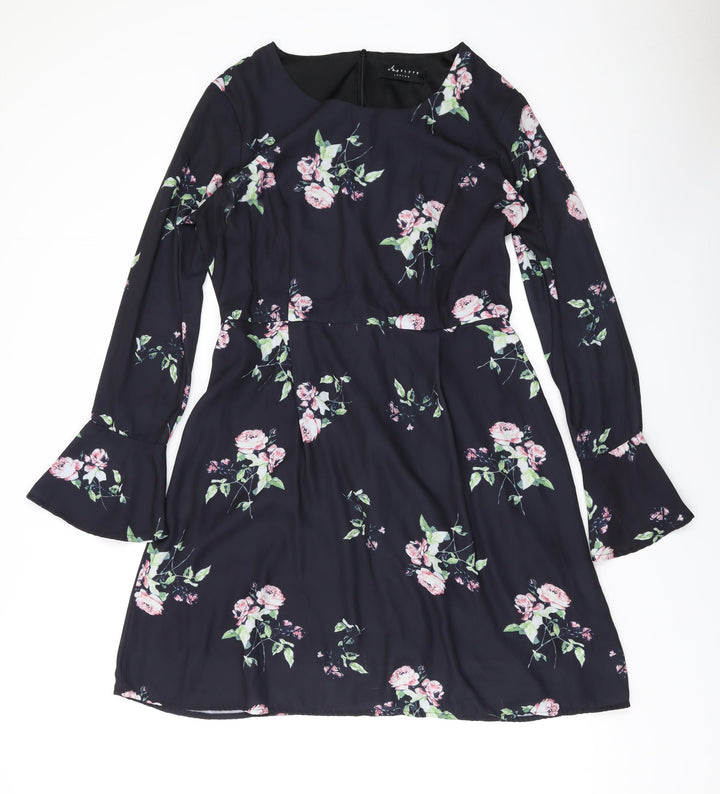 Angeleye Womens Black Floral Polyester A-Line Size 12 Scoop Neck Zip