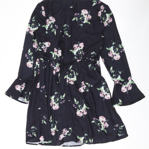Angeleye Womens Black Floral Polyester A-Line Size 12 Scoop Neck Zip
