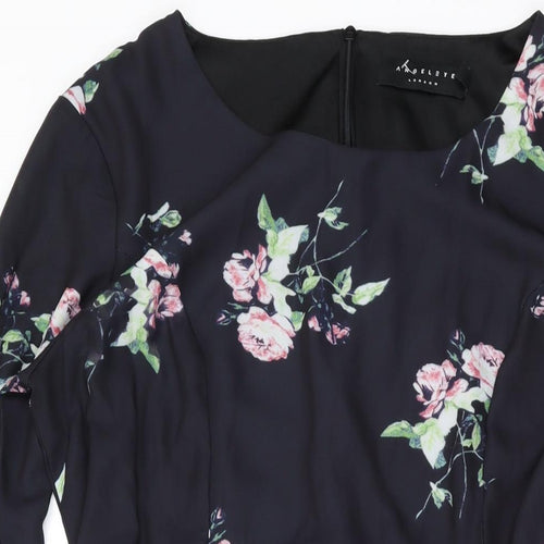 Angeleye Womens Black Floral Polyester A-Line Size 12 Scoop Neck Zip