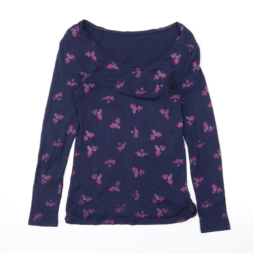Marks and Spencer Womens Blue Floral Acrylic Basic T-Shirt Size 10 Scoop Neck