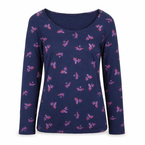 Marks and Spencer Womens Blue Floral Acrylic Basic T-Shirt Size 10 Scoop Neck