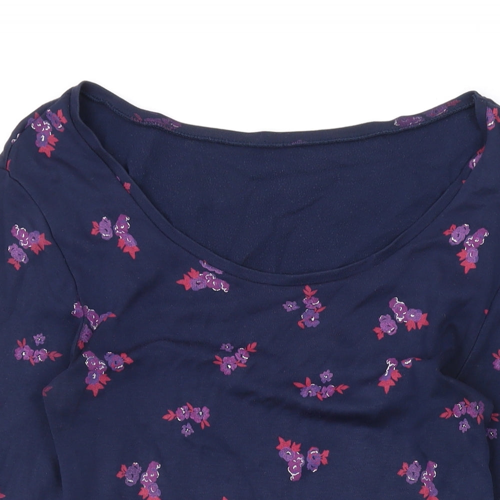 Marks and Spencer Womens Blue Floral Acrylic Basic T-Shirt Size 10 Scoop Neck