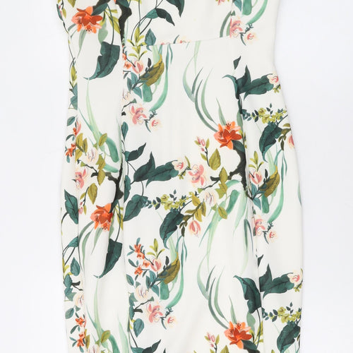Marks and Spencer Womens White Floral Polyester Bodycon Size 8 Square Neck Zip