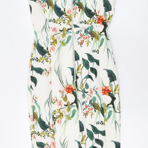 Marks and Spencer Womens White Floral Polyester Bodycon Size 8 Square Neck Zip