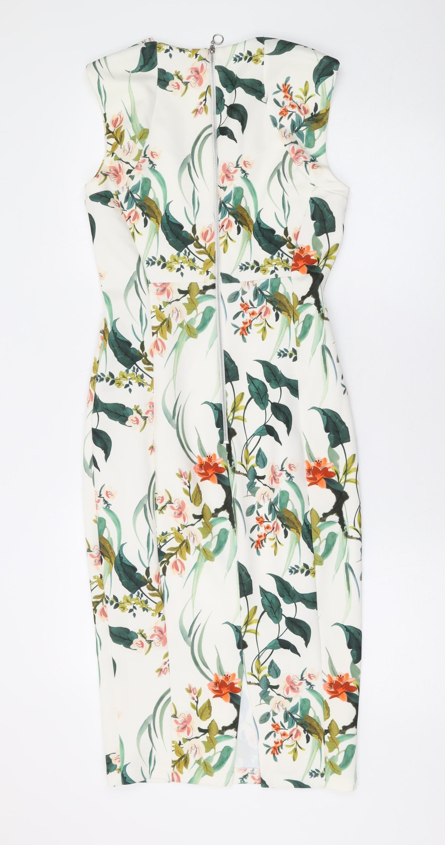 Marks and Spencer Womens White Floral Polyester Bodycon Size 8 Square Neck Zip