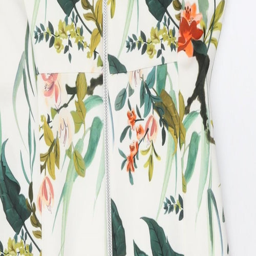 Marks and Spencer Womens White Floral Polyester Bodycon Size 8 Square Neck Zip