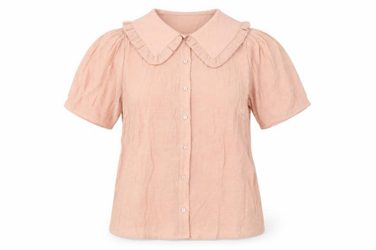 Front view of Sofie Schnoor women’s pink polyester basic button-up, size XS, collared