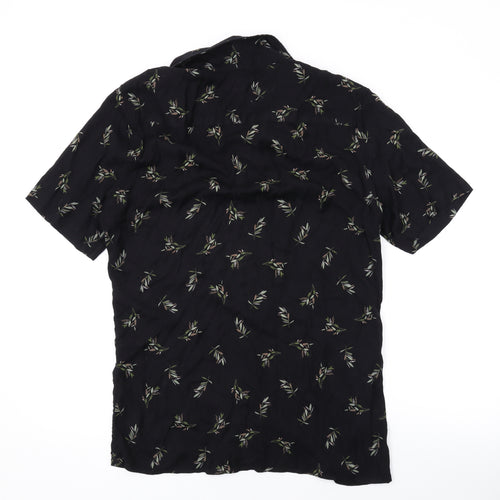 Carlo Mens Black Geometric Cotton Button-Up Size L Collared Button