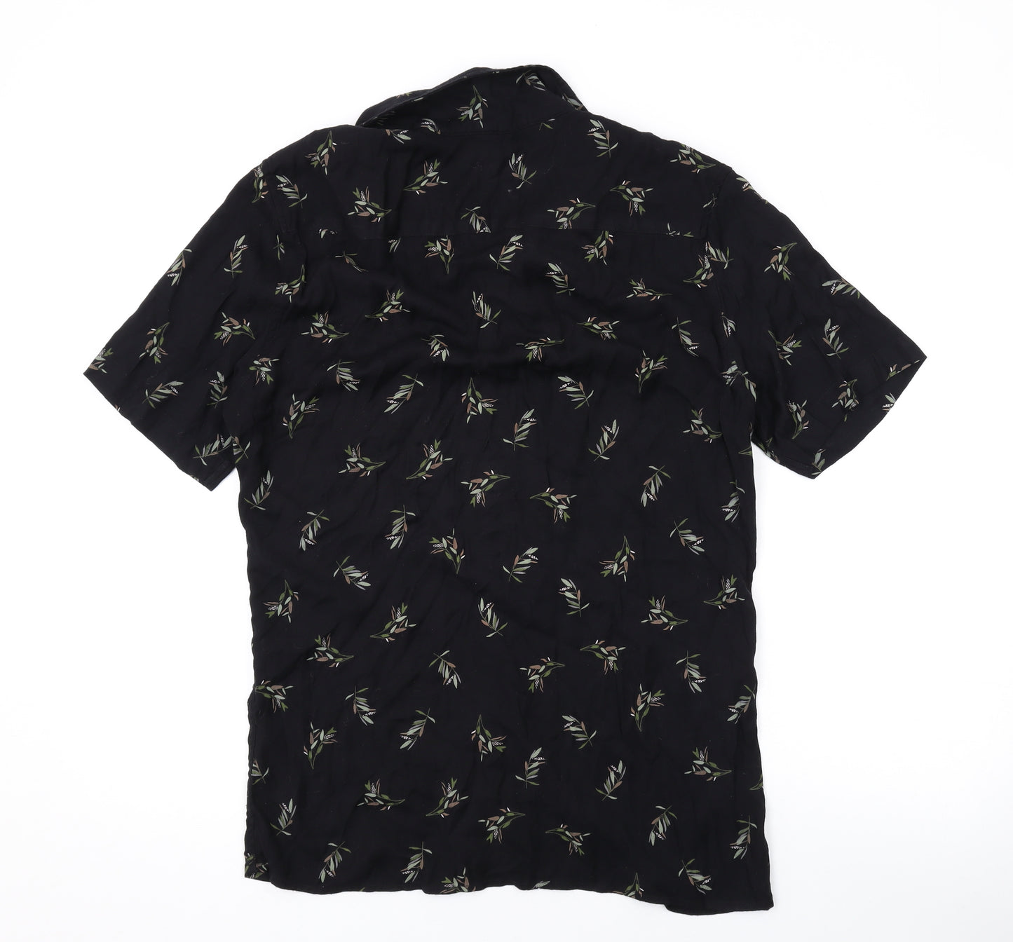 Carlo Mens Black Geometric Cotton Button-Up Size L Collared Button