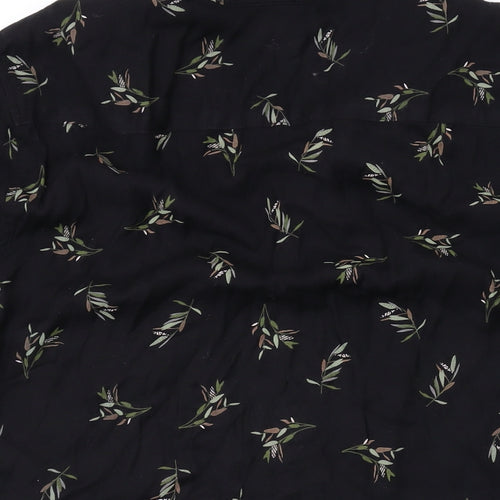 Carlo Mens Black Geometric Cotton Button-Up Size L Collared Button
