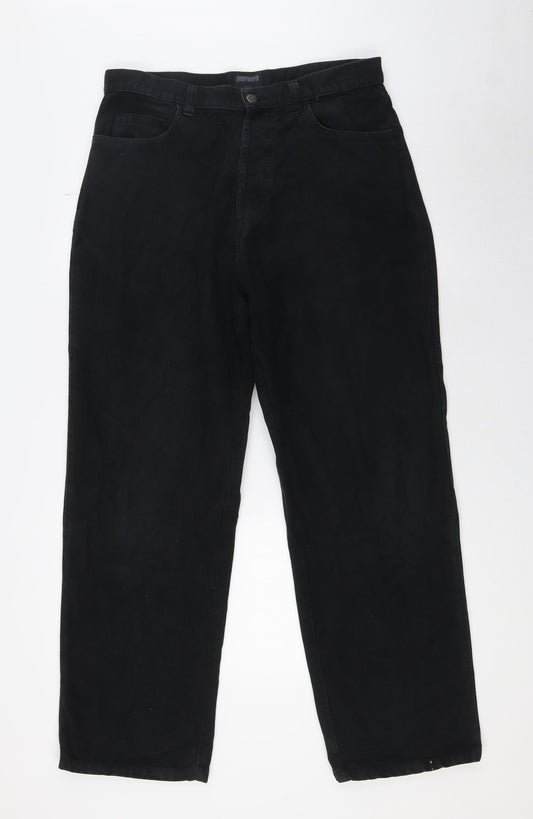 Peter Werth Mens Black Cotton Trousers Size 34 in L30 in Regular Button