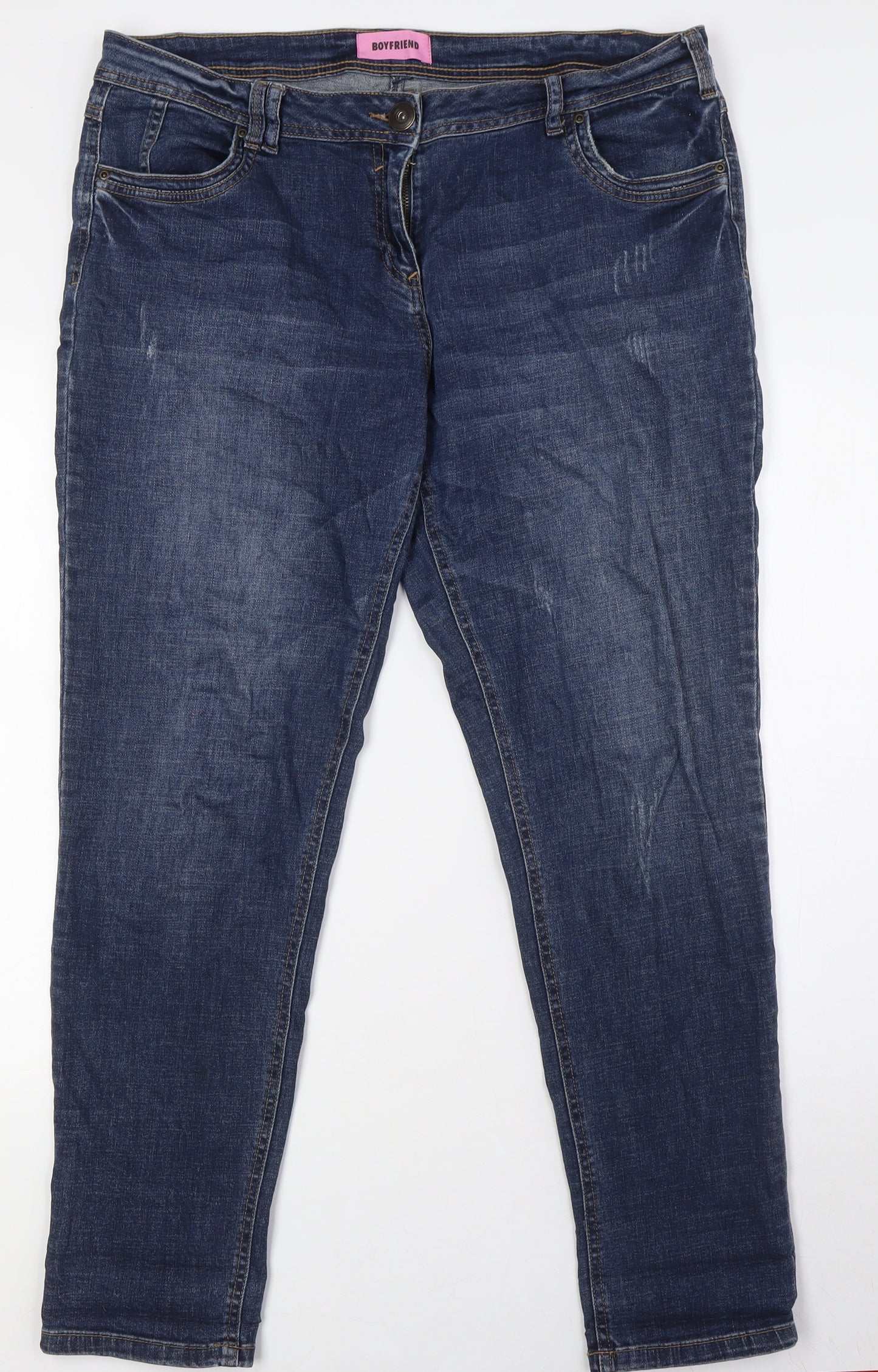 George Womens Blue Cotton Boyfriend Jeans Size 16 L30 in Regular Zip