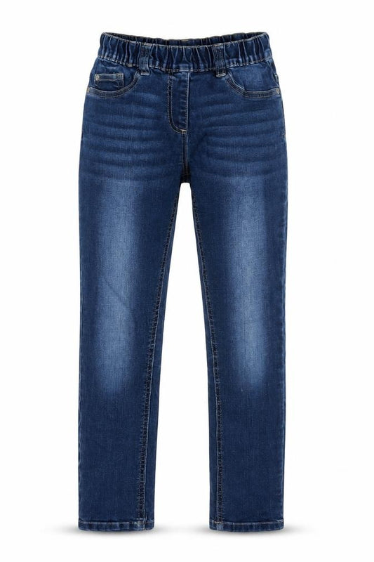 Front view of Next girls’ blue cotton straight jeans, size 11, years, 25-inch leg regular