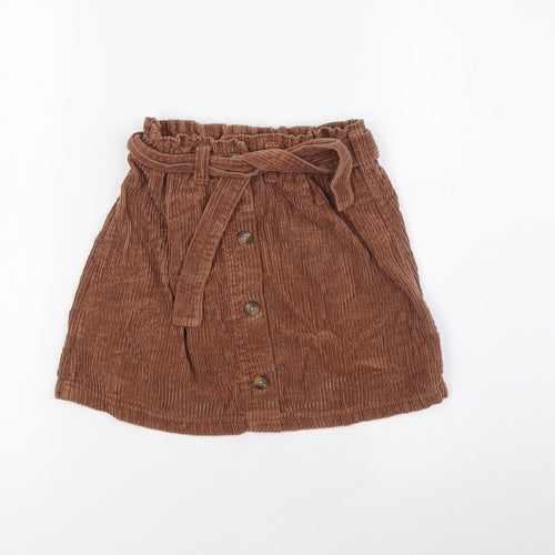 NEXT Girls Brown 100% Cotton A-Line Skirt Size 7 Years Regular - Beltted