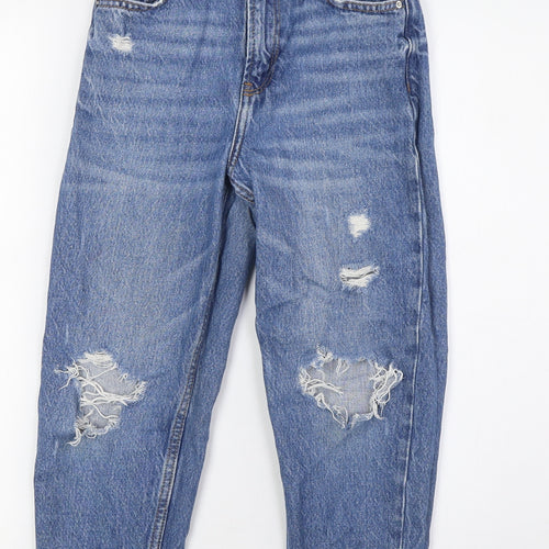 Denim Co Girls Blue Cotton Wide-Leg Jeans Size 8-9 Years L22 in Regular Zip - Destressed