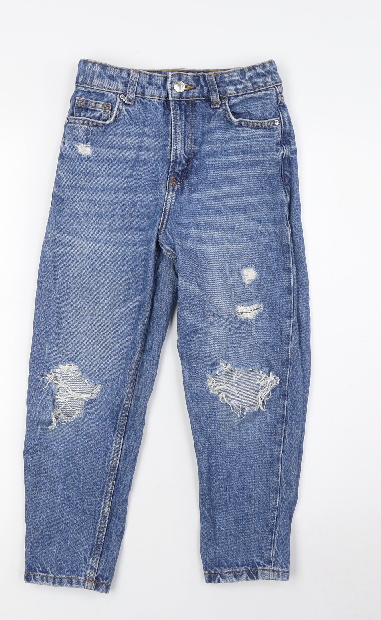 Denim Co Girls Blue Cotton Wide-Leg Jeans Size 8-9 Years L22 in Regular Zip - Destressed