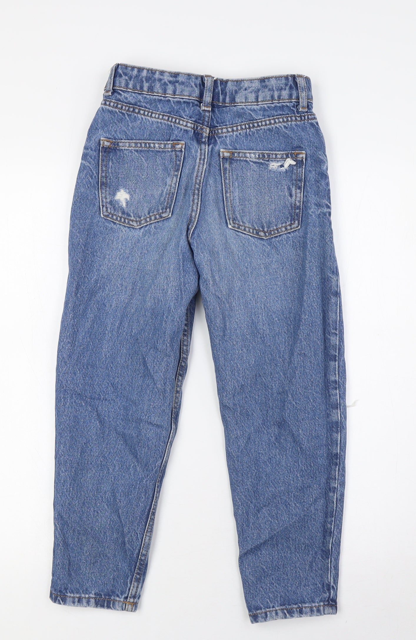 Denim Co Girls Blue Cotton Wide-Leg Jeans Size 8-9 Years L22 in Regular Zip - Destressed