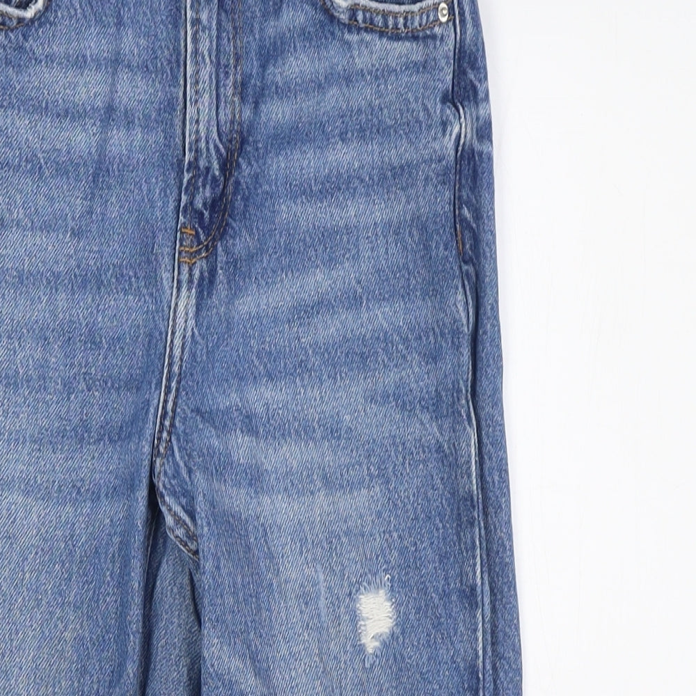 Denim Co Girls Blue Cotton Wide-Leg Jeans Size 8-9 Years L22 in Regular Zip - Destressed