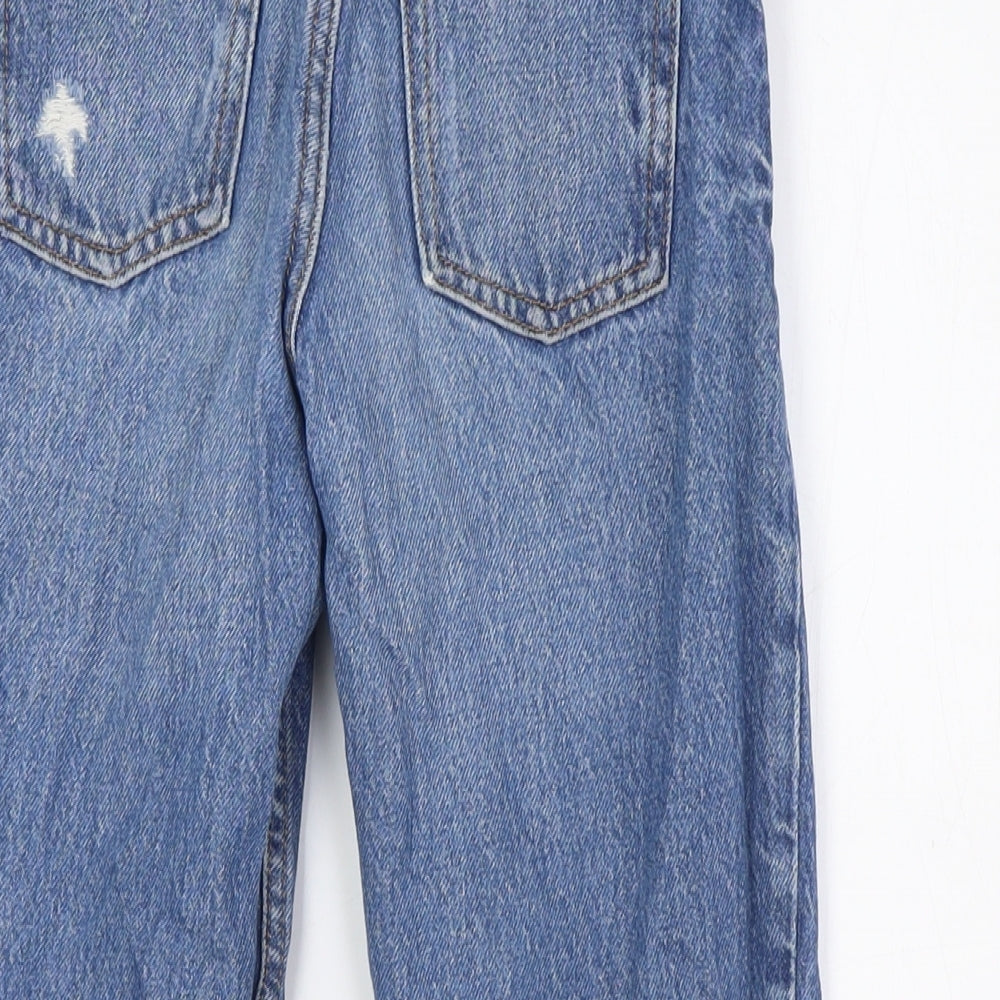 Denim Co Girls Blue Cotton Wide-Leg Jeans Size 8-9 Years L22 in Regular Zip - Destressed