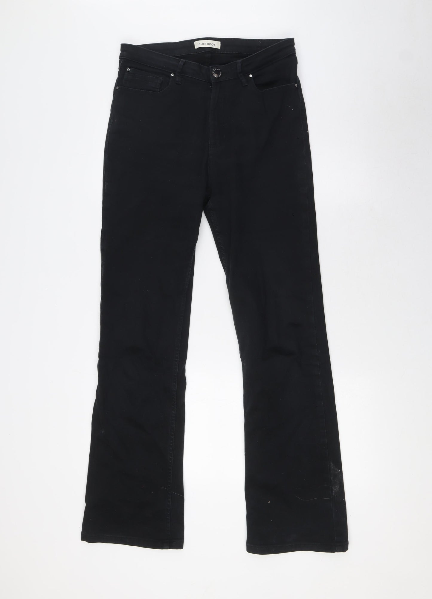 Marks and Spencer Womens Black Cotton Bootcut Jeans Size 10 L31 in Regular Zip