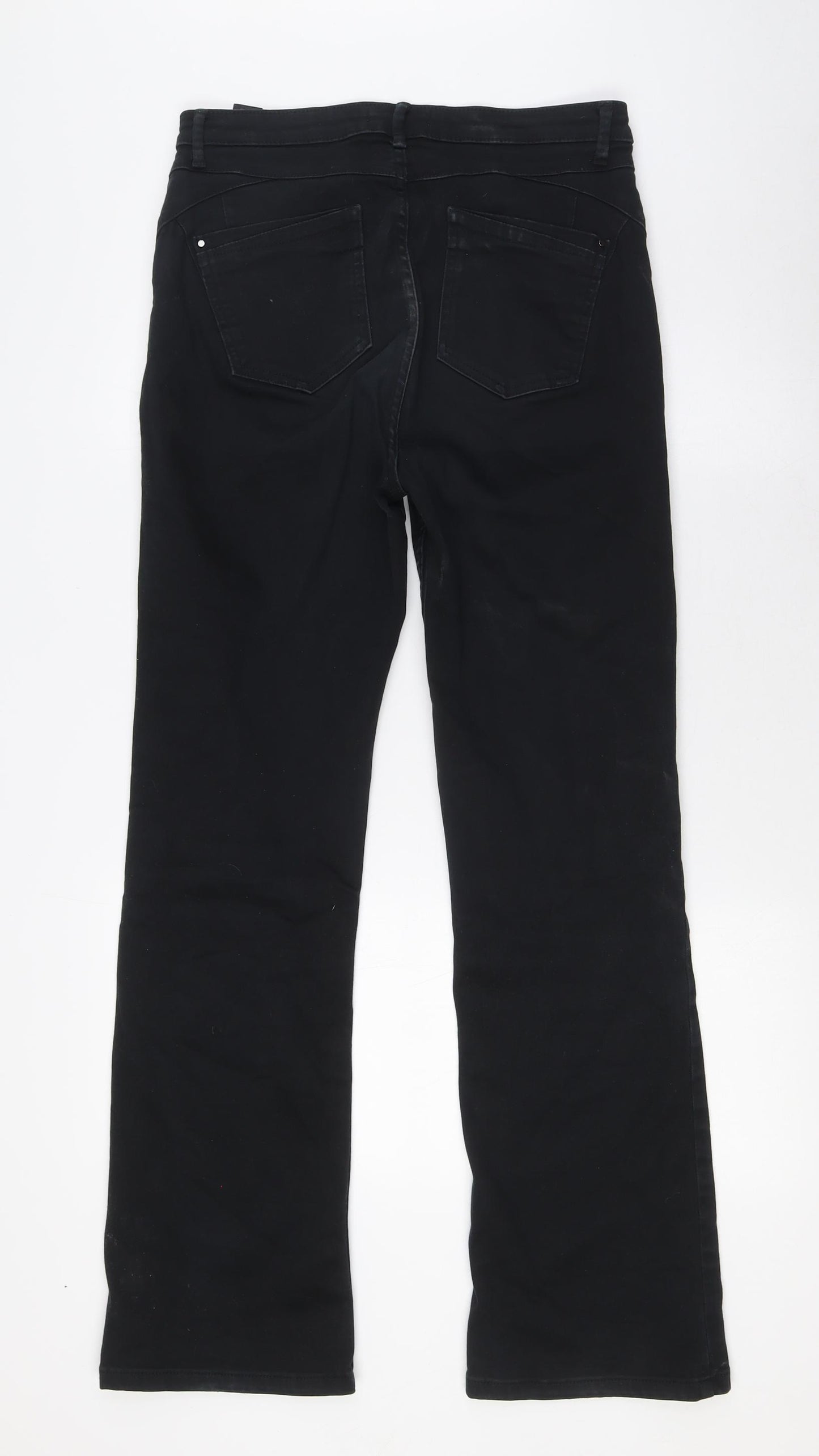 Marks and Spencer Womens Black Cotton Bootcut Jeans Size 10 L31 in Regular Zip