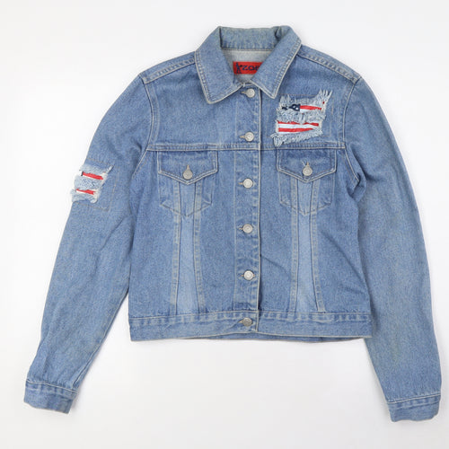 Zoe Womens Blue Jacket Size 10 Button