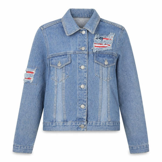 Front view of Zoe women’s blue jacket, size UK 10, button