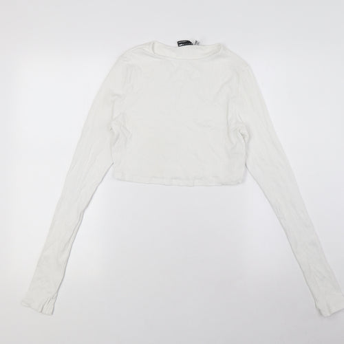 ASOS Womens White Viscose Cropped T-Shirt Size 12 Round Neck - Ribbed,
